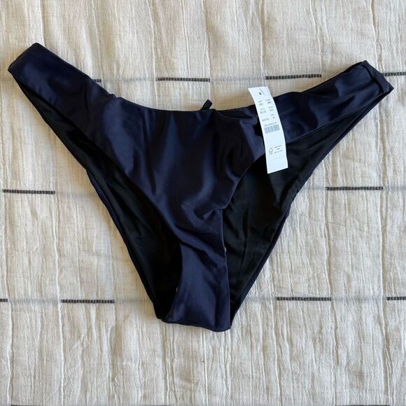 J. Crew Curved Waist Cheeky Bikini Bottom Navy Blue Size Medium NWT - Picture 2 of 11